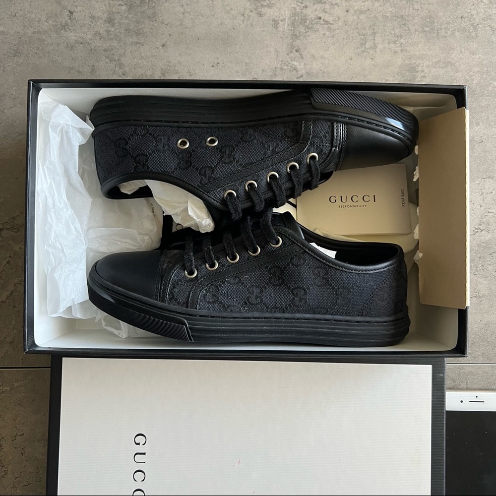 Authentic Gucci Black Canvas Monogram Converse Sneakers